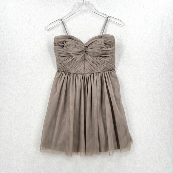 ANTHROPOLOGIE VA ET VIEN BHLDN Strapless Mini Dress Womens 4 Gray Tulle Pleat - Picture 3 of 13